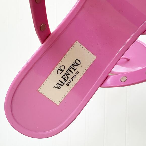 Valentino Rockstud Rubber Jelly Sandal Slip On Flat Pink Red Stud Shiny Slide 38 - Picture 4 of 7